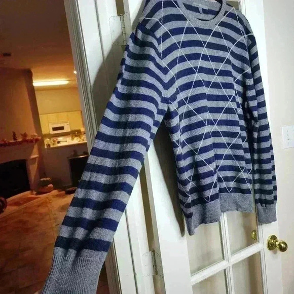 Old Navy Men's Plus Blue Gray Striped Argyle Cotton Wool Knit Cozy Sweater XXL - Picture 7 of 10